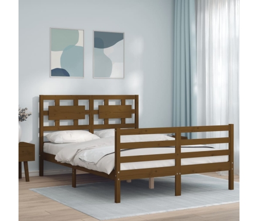 Estructura cama y cabecero madera maciza marrón miel 140x200 cm