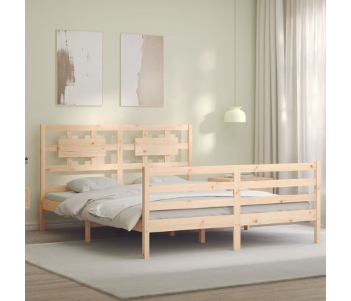 Estructura de cama de matrimonio con cabecero madera maciza