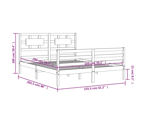 Estructura de cama de matrimonio con cabecero madera maciza