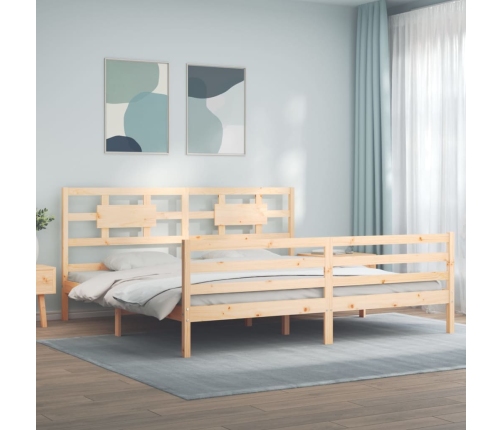 Estructura de cama de matrimonio con cabecero madera maciza