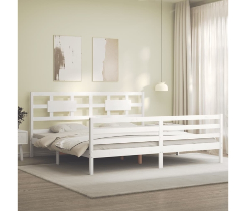 Estructura de cama con cabecero madera maciza blanco 200x200 cm