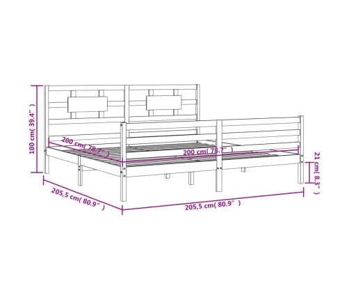 Estructura de cama con cabecero madera maciza blanco 200x200 cm