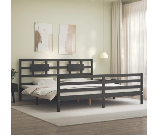 Estructura de cama con cabecero madera maciza gris 200x200 cm