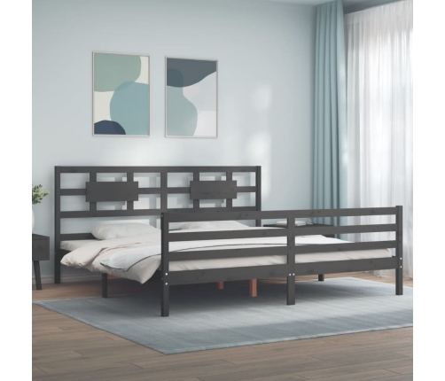 Estructura de cama con cabecero madera maciza gris 200x200 cm