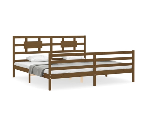 Estructura cama y cabecero madera maciza marrón miel 200x200 cm