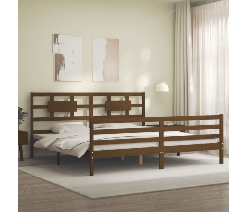 Estructura cama y cabecero madera maciza marrón miel 200x200 cm