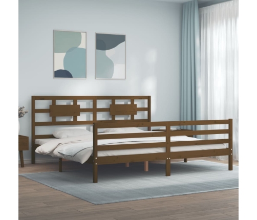 Estructura cama y cabecero madera maciza marrón miel 200x200 cm