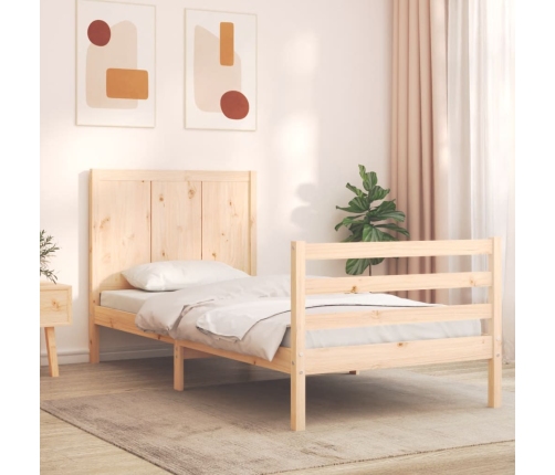 Estructura de cama individual con cabecero madera maciza