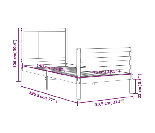 Estructura de cama individual con cabecero madera maciza