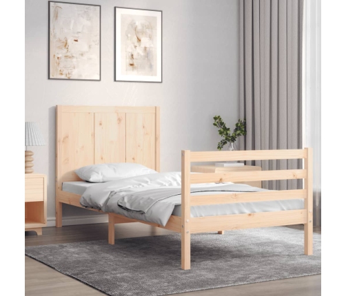 Estructura de cama individual con cabecero madera maciza