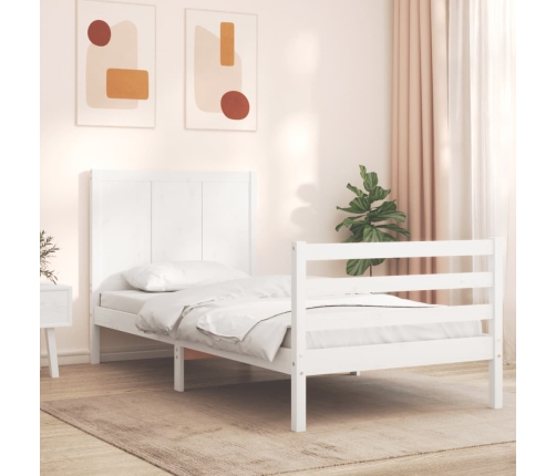 Estructura de cama individual con cabecero madera maciza blanco