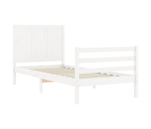 Estructura de cama individual con cabecero madera maciza blanco