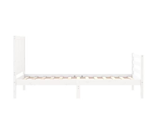 Estructura de cama individual con cabecero madera maciza blanco