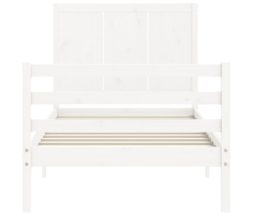 Estructura de cama individual con cabecero madera maciza blanco