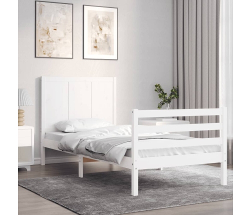 Estructura de cama individual con cabecero madera maciza blanco