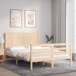 Estructura de cama con cabecero madera maciza 140x190 cm
