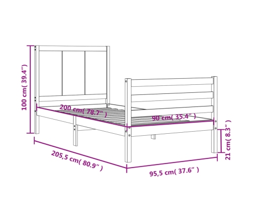 Estructura de cama con cabecero madera maciza 90x200 cm