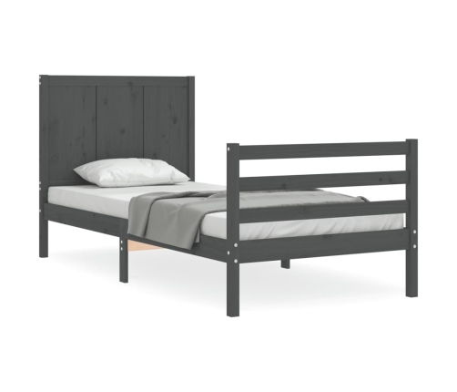 Estructura de cama con cabecero madera maciza gris 90x200 cm