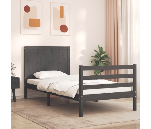 Estructura de cama con cabecero madera maciza gris 90x200 cm