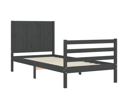 Estructura de cama con cabecero madera maciza gris 90x200 cm