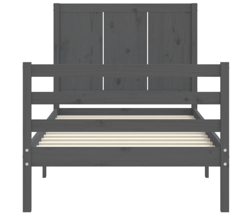 Estructura de cama con cabecero madera maciza gris 90x200 cm