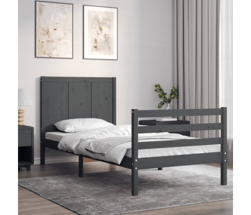 Estructura de cama con cabecero madera maciza gris 90x200 cm