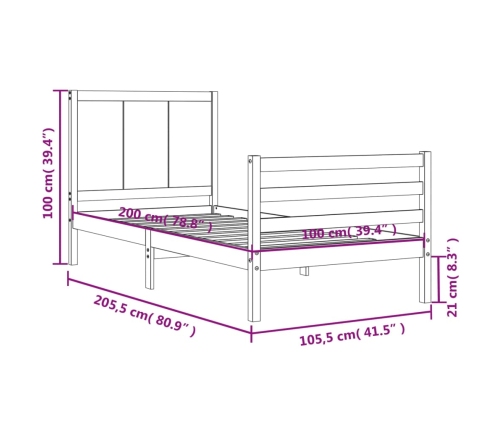 Estructura de cama con cabecero madera maciza 100x200 cm