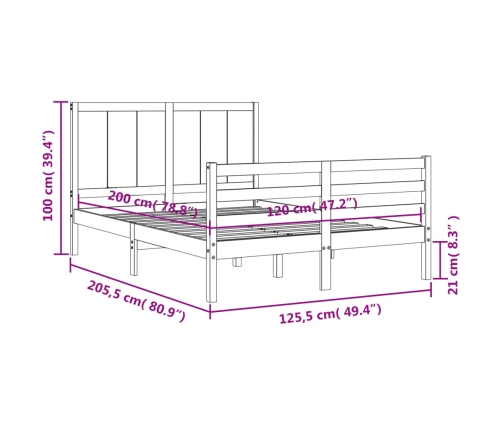 Estructura de cama con cabecero madera maciza 120x200 cm