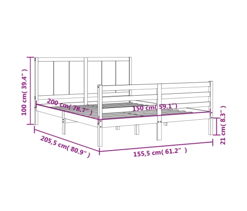 Estructura de cama de matrimonio con cabecero madera maciza