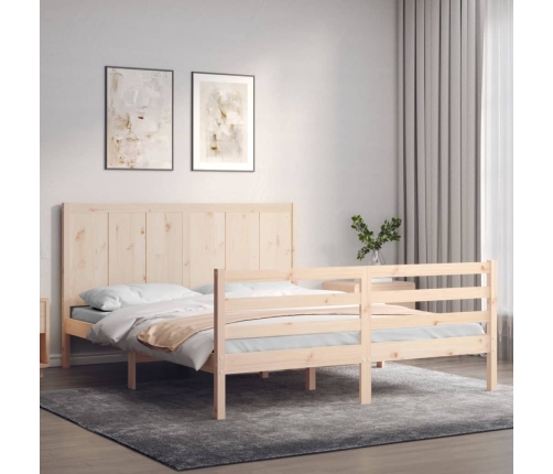 Estructura de cama de matrimonio con cabecero madera maciza