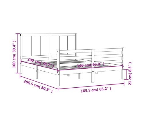 Estructura de cama con cabecero madera maciza 160x200 cm