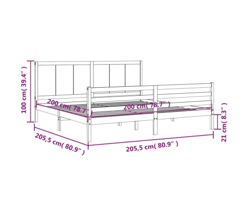 Estructura de cama con cabecero madera maciza 200x200 cm