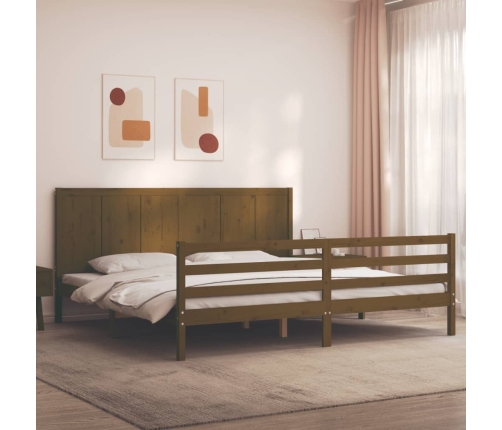 Estructura cama y cabecero madera maciza marrón miel 200x200 cm