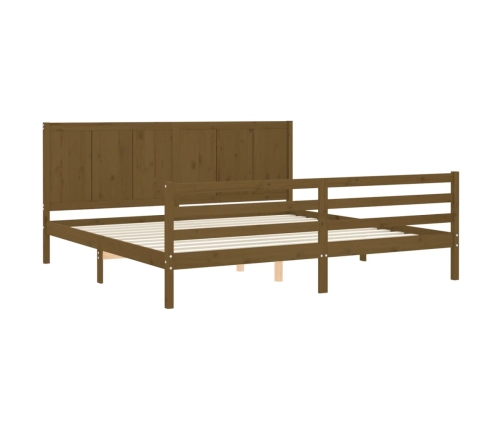 Estructura cama y cabecero madera maciza marrón miel 200x200 cm