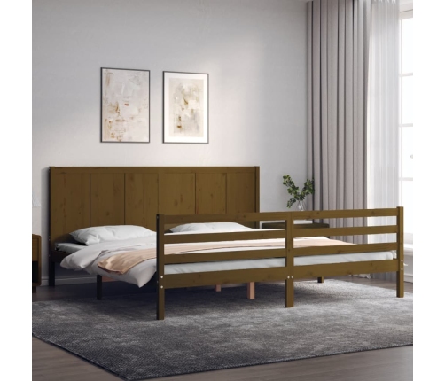 Estructura cama y cabecero madera maciza marrón miel 200x200 cm