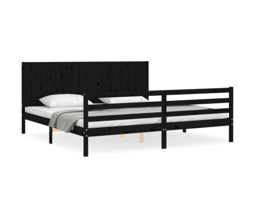 Estructura de cama con cabecero madera maciza negro 200x200 cm