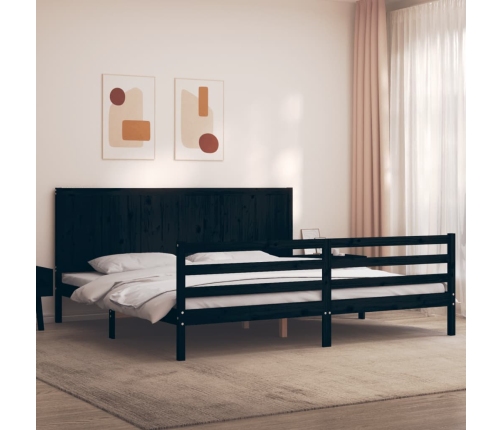 Estructura de cama con cabecero madera maciza negro 200x200 cm