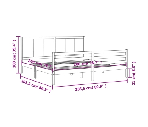 Estructura de cama con cabecero madera maciza negro 200x200 cm