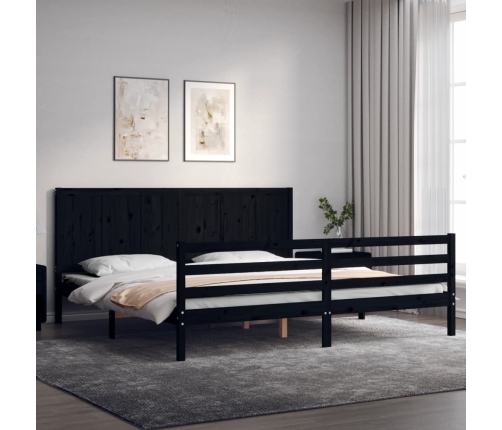 Estructura de cama con cabecero madera maciza negro 200x200 cm