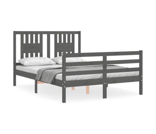 Estructura cama de matrimonio con cabecero madera maciza gris