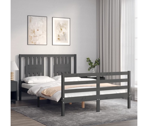 Estructura cama de matrimonio con cabecero madera maciza gris