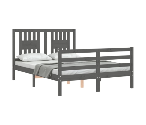 Estructura cama de matrimonio con cabecero madera maciza gris