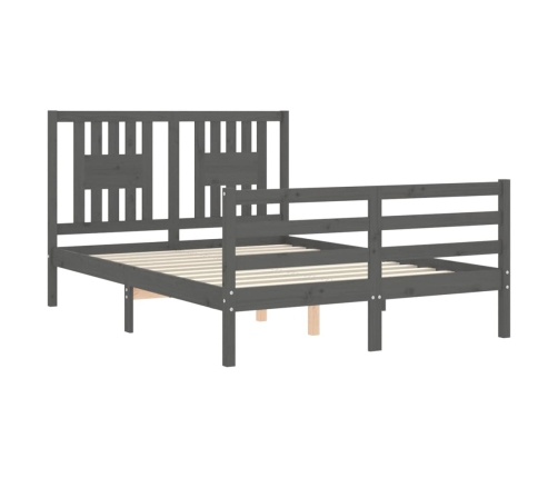 Estructura cama de matrimonio con cabecero madera maciza gris