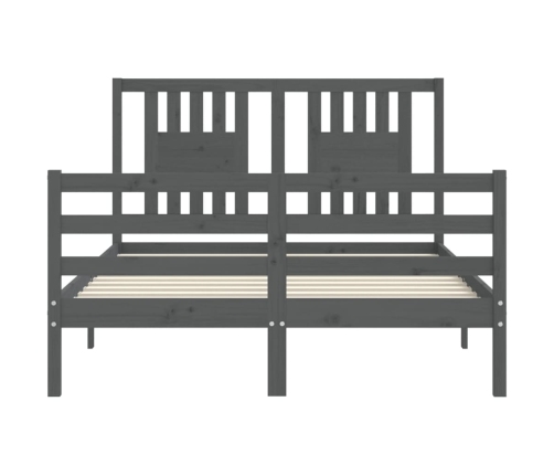 Estructura cama de matrimonio con cabecero madera maciza gris