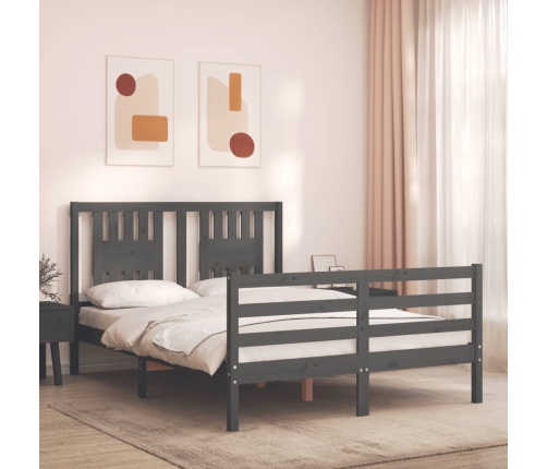 Estructura cama de matrimonio con cabecero madera maciza gris