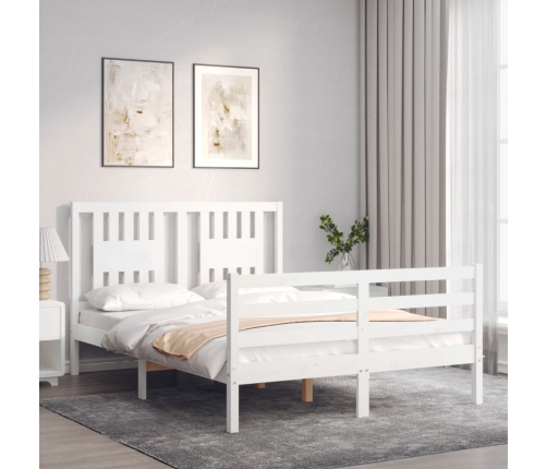 Estructura de cama con cabecero madera maciza blanco 140x190 cm