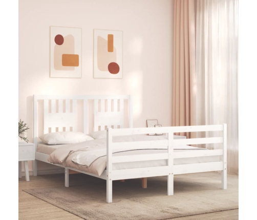 Estructura de cama con cabecero madera maciza blanco 140x190 cm