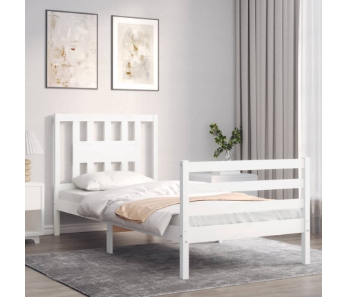 Estructura de cama con cabecero madera maciza blanco 90x200 cm