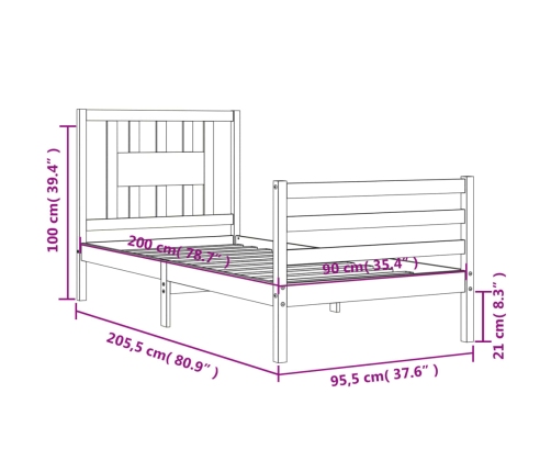 Estructura de cama con cabecero madera maciza blanco 90x200 cm
