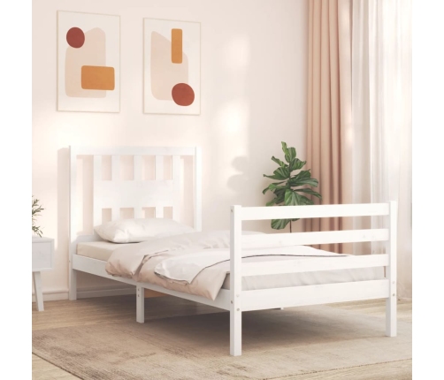 Estructura de cama con cabecero madera maciza blanco 90x200 cm